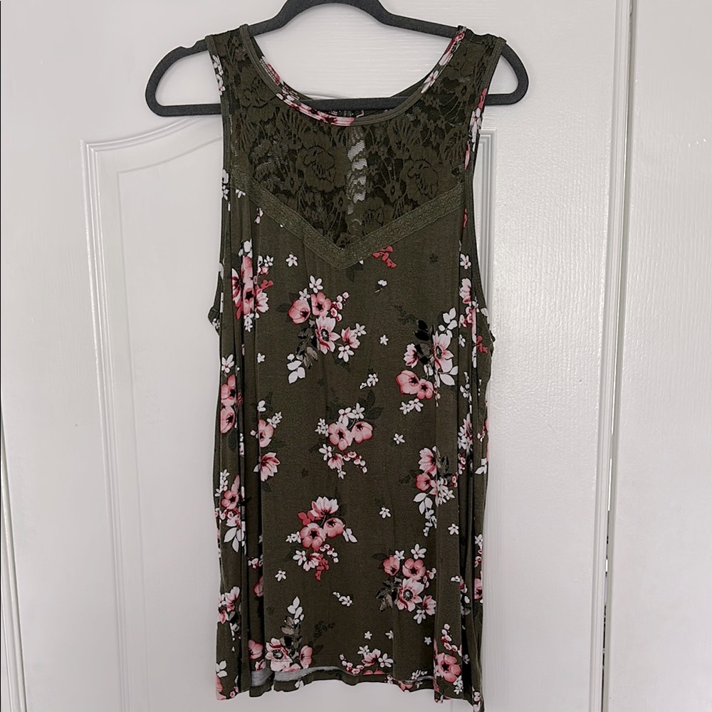 Torrid Floral Lace Women's Top - Olive Green SZ 2